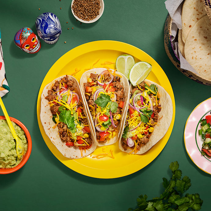 Mexicanske bløde tacos med guacamole
