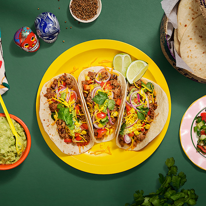 Mexicanske bløde tacos med guacamole