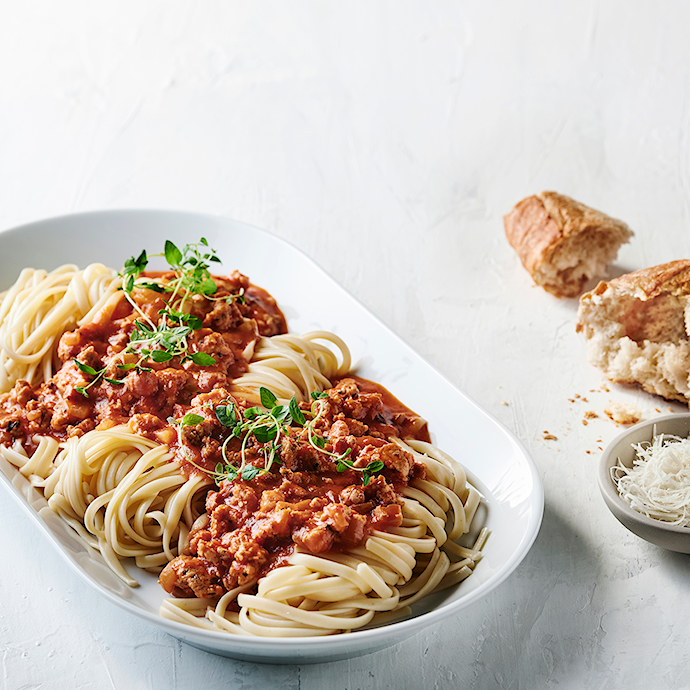 Spaghetti Bolognese med hakket kylling